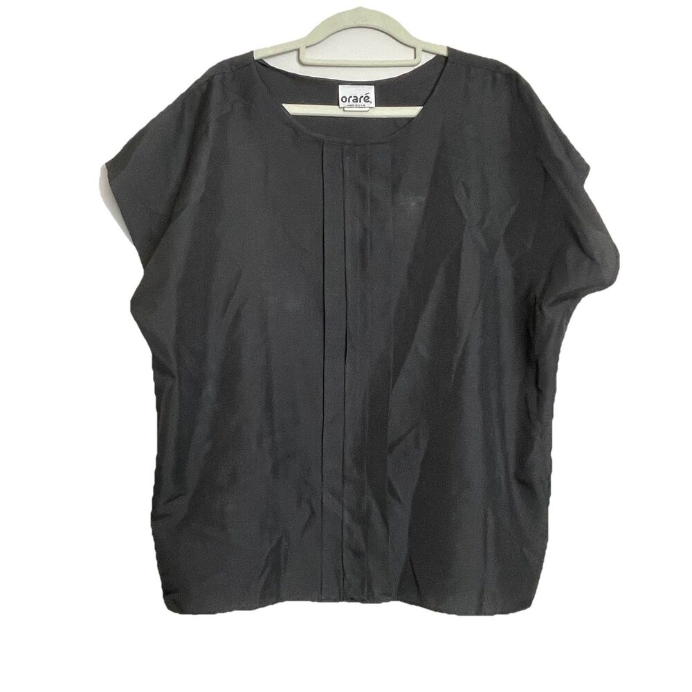 Vintage Womens Orare Black  Short Sleeve Blouse Size Large Made in the USA